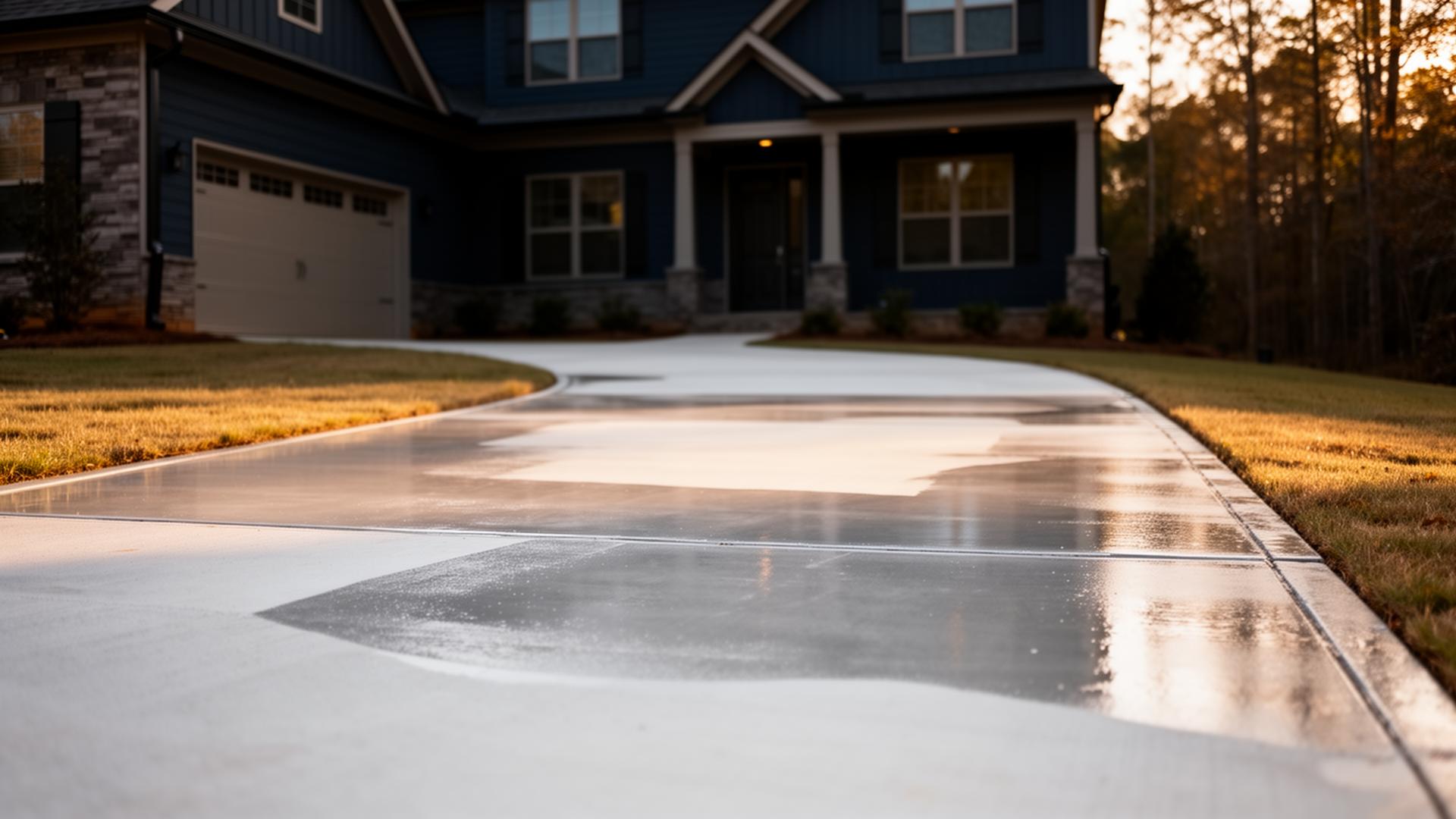 Freshly pressure-washed concrete driveway in front of a Canton, GA home